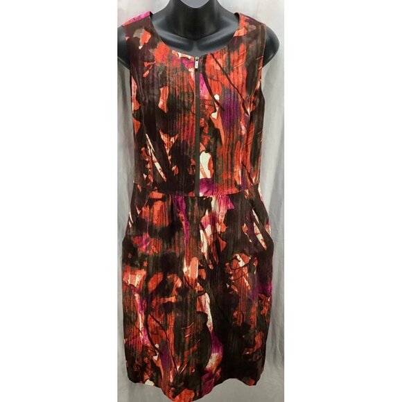 Calvin Klein Dress 10 Orange Abstract Shift Scoop Neck Sleeveless Stretch 1246 - Picture 1 of 5
